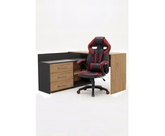 Biurko Rinkinys Biurko Dany Narożne Antracyt / Dąb Artisan + Fotel Drift Raudona