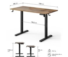 Rašomasis stalas SENSE7 NOJO LIGHT, tamsiai rudas-juodas, 120 × 60 cm