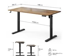 Reguliuojamo aukščio stalas SENSE7 Nojo Light 140 x 70 cm, Juodas/Rudas