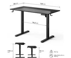 Rašomasis stalas SENSE7 NOJO LIGHT, juodas, 120 × 60 cm