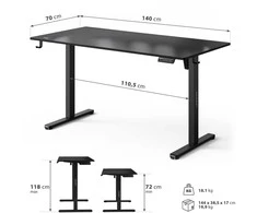 Rašomasis stalas SENSE7 NOJO LIGHT, juodos spalvos, 140×70 cm