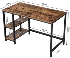 VASAGLE kompiuterinis rašomasis stalas su 2 lentynomis, 120 x 60 x 76 cm, LWD47X