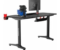 Žaidimų stalas Ultradesk Frag Gaming Desk, Juodas su juodu kilimėliu