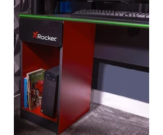 „X Rocker Carbon-Tek“ žaidimų stalas su LED apšvietimu ir belaidžiu įkrovimo padėklu – pilkas/raudonas