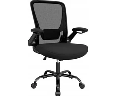 SONGMICS biuro kėdė su tinkline atkalte, ergonomiška, sulankstomais porankiais, juoda OBN37BK