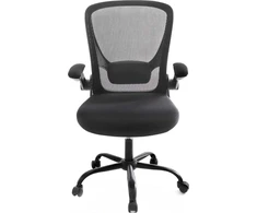 SONGMICS biuro kėdė su tinkline atkalte, ergonomiška, sulankstomais porankiais, juoda OBN37BK