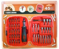 Black &amp; Decker „Juodas &amp; Decker“ 45 antgalių ir galvučių rinkinys 1/4' terkšlei Juodas+DECKER [A7039-XJ]