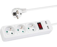 Blow PR-370WSP/USB prailgintuvas 3 lizdai + USB su įžeminimu + jungiklis baltas 1.5m 3x1.5mm