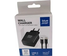 BlueStar Įkroviklis Blue Star (TFB-TC-20W) + "USB-C (Type-C) to Lightning Cable" (1xUSB-C 20W) juodas