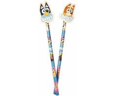 Bluey BLUEY 2-pack pencils w/2 eraser toppers - triangular pencils, unsharpened, each with eraser topper, packed on blistercard w/eurohole, CE &amp; 0-3 metai pictogram