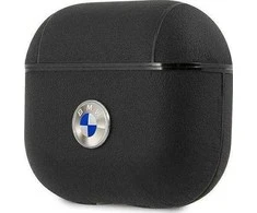 BMW BMA3SSLBK AirPods 3 dėklas, juodas, natūralios odos, su sidabro spalvos logotipu