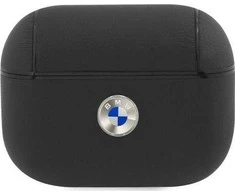 Dėklas BMW Genuine Leather Sidabrinis Logo AirPods Pro Case - Juodas