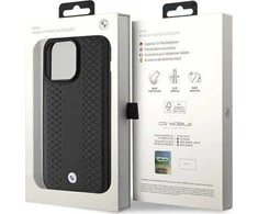 BMW Leather Diamond Pattern dėklas iPhone 15 Pro Max - juodas
