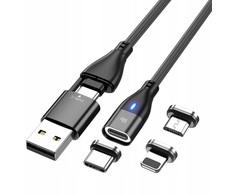 USB kabelis Bounn USB-C - USB-C + microUSB + Lightning 3 m juodas (N942)
