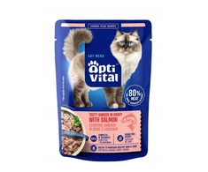 OPTIVITAL Tasty shreds in gravy with lašiša – šlapias kačių maistas – 85g