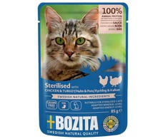 Bozita Sterilised vištiena &amp; kalakutiena In Sauce karma mokra 85g