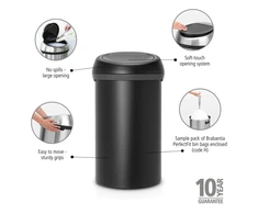Brabantia Bo Touch skalbinių krepšys, 60 l, mineralinis, mėnulio šviesos, juodas (128981)