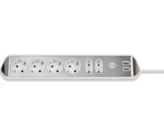 Buitinis ilgintuvas BRENNENSTUHL, 6 vietų, 2 USB, 2 m