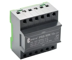 BREVE Vienfazis modulinis saugos transformatorius PSS 50N 230/18V, DIN bėgiui, IP20, Ta 40, 17000-1077