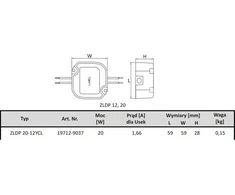 BREVE Transformatoriaus maitinimo šaltinis skirtas alavo fi59mm 20W 230 / 12 IP65 (ZLDP 20-12YCL)