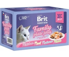 Drėgnas Kačių Maistas - BRIT Premium Family Plate Filė Drebučiuose Skonių Mišinys 12x85g