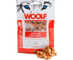 Gyvūnų Užkandis - WOOLF Lašišos Gabaliukai 100g Be Glitimo Aukštos Baltyminės Vertės