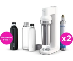 Brita sodaTRIO baltas karbonizatorius + papildomas CO2 balionas + 1 l juodas izoliuotas butelis