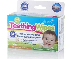 BRUSH BABY_Higienos marlės pagalvėlės su ramunėlėmis ir ksilitolu dantenoms valyti 0-16 mėnesių 20 vnt.