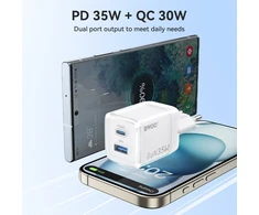 Įkroviklis Bwoo (CDA222) (1xUSB-C; 1xUSB 35W) baltas