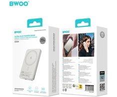 BWOO itin plonas išorinis akumuliatorius 20W 5000mAh su magnetiniu įkrovimu P79 šviesiai pilkas