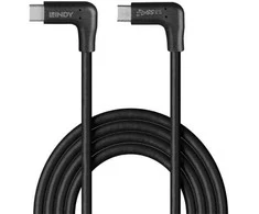USB Kabelis - LINDY USB 3.2 Type C Laidas, M/M, 10Gbps, 60W PD, 90° Kampas, 1 m, Juodas