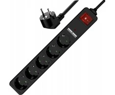 EnerGenie | Prailgintuvas su USB įkrovikliu, 5 lizdai, 1,5 m, Juodas | SPG5-U2-5-02
