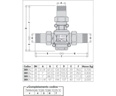 Caleffi Termostatinis apsauginis vožtuvas nuo per žemos grįžtamosios temperatūros DN 25. Jungtys 1GZ. Nustatymas 70°C. (280067)