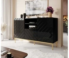 Cama Meble Komoda - Abeto 150x42x90 Juodas Blizgesys