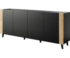 Cama Meble Baldai - Faro Komoda 200x42x82 Matinė Juoda Ir Ąžuolo Medžiaga