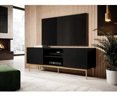 TV staliukas Cama Meble TV Spintelė - Pafos 150x40x60, Auksinė, Juoda