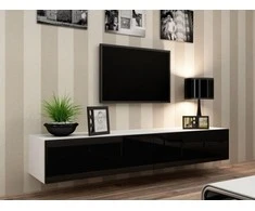 Cama pakabinama TV spintelė VIGO '180' 30/180/40 (balta/blizgi juoda)