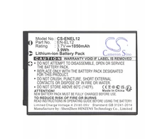 Cameron Sino Akumuliatoriaus baterijos tipas: En-el12 Enel12, skirta „Nikon Coolpix“ / „Keymission 170 360“ / „Cs-enel12“