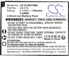 Cameron Sino Baterija Baterijos tipas LB-015 LB015, skirtas KODAK WPZ2 WP Z2 / CS-KLB015MC kamerai