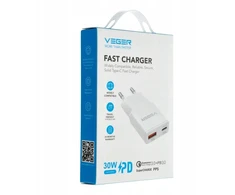 Telefono įkroviklis VEGER USB A + USB C QC PD 30W 30W1A1C baltas