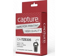 Capture Užfiksuokite 12 mm x 8 m baltą vaizdą ant juodos juostos