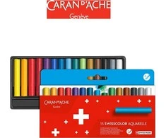 Caran d'Ache Swisscolor akvarelinės vaškinės kreidelės, kartoninė dėžutė, 15 vnt.