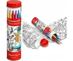 Caran d`Arche CARAN D'ACHE Swisscolor akvarelės markeriai, metaliniame tūbele, su spalvinimo knygele, 10 vnt., spalvų derinys