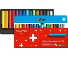 Caran d'Ache Swisscolor akvarelinės vaškinės kreidelės, kartoninė dėžutė, 15 vnt.