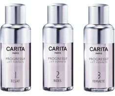 Carita Jeunesse Originelle rinkinys Carita Paris: Progressif Lift Fermete, AHA, stangrina, serumas, veidui, 15 ml + Progressif Lift Fermete, AHA, nuo raukšlių, serumas, veidui, 15 ml + Progressif Lift Fermete, AHA, stabdantis senėjimą, serumas, veidui, moterims, 15 ml