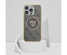 Guess IML 4G Glitter and Triangle Logo MagSafe Apple iPhone 16 Pro dėklas telefonui rudos spalvos