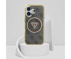 Dėklas Guess IML Metal Glitter 4G Circle Triangle MagSafe iPhone 16 rudos spalvos