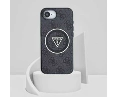 GUESS dėklas, skirtas IPHONE 16e (SE 4 2025) suderinamas su MagSafe GUHMPSE4HG4PRTGK (IML Metal Glitter 4G Circle Triangle) juodas