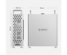 „Case Orico“ „MacMini M4“ korpusas su M2 diskų korpusu, NVMe, USB-A, kortelių skaitytuvu