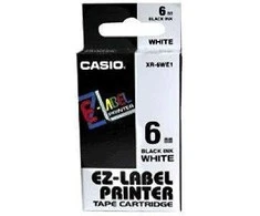 Casio XR-6WE1 juosta, juodas spausdinimas / baltas pagrindas, nelaminuotas, 8 m, 6 mm